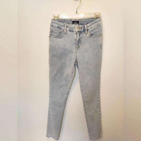 Express Soft Light Blue Skinny Mid Rise Ultra  Stretch Jeans Womens Sz Sm 0/2/4 - Picture 1 of 10